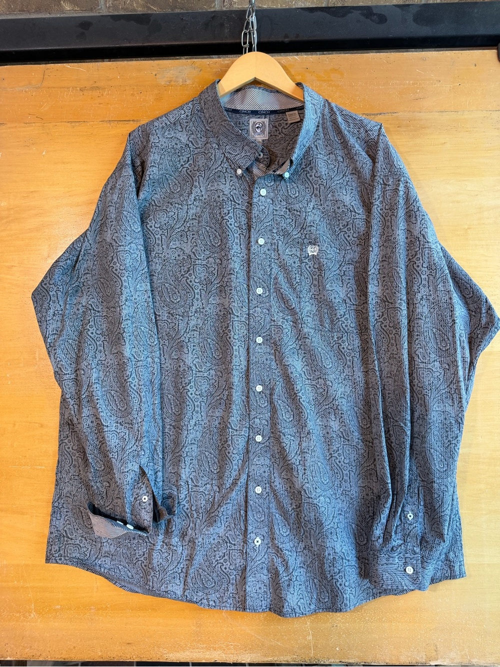 Cinch Navy and White Paisley Button-Down Shirt 3XL